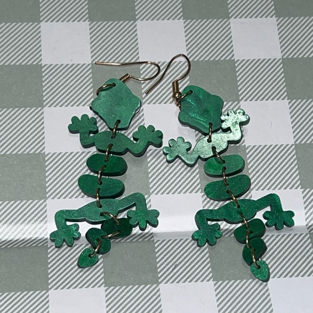 Charming Green Lizard Dangle Earrings - Picture 5 of 5